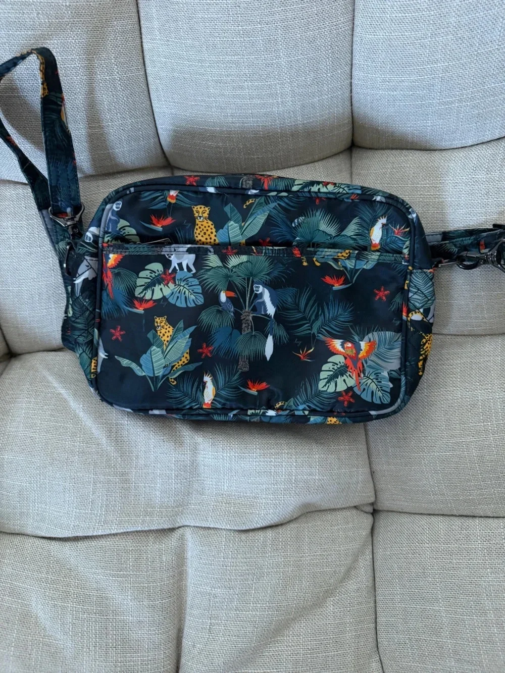 lug Quilted Crossbody Bag in Black with Teal, Mint & Orange Accents